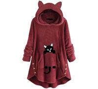SPSMOKH Vestito da donna in peluche con cappuccio e orecchie da orso, a maniche lunghe, con cappuccio, con tasche, calda e invernale, per la casa e per abbigliamento esterno (vinaccia - 02, XL)