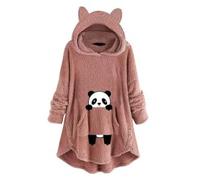 SPSMOKH Vestito da donna in peluche con cappuccio e orecchie da orso, a maniche lunghe, con cappuccio, con tasche, calda e invernale, per la casa e per abbigliamento da casa (rosa - 01, L)