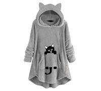 SPSMOKH Vestito da donna in peluche con cappuccio e orecchie da orso, a maniche lunghe, con cappuccio, con tasche, calda e invernale, per la casa e per la casa (grigio - 02, XL)