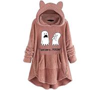 SPSMOKH Vestito da donna in peluche con cappuccio e orecchie da orso, a maniche lunghe, peloso, con tasche, felpa invernale calda e ampia, per la casa e per abbigliamento da casa (rosa - 06, L)