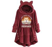 SPSMOKH Vestito da donna in peluche con cappuccio e orecchie da orso, a maniche lunghe, peloso, con tasche, felpa invernale calda e ampia, per la casa e per abbigliamento esterno (Vine - 03, S)