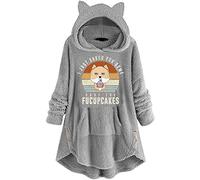 SPSMOKH Vestito da donna in peluche con cappuccio e orecchie da orso, a maniche lunghe, peloso, con tasche, felpa invernale calda e ampia, per la casa e gli abiti da esterno (grigio - 03, XXL)