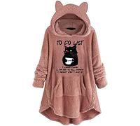 SPSMOKH Vestito da donna in peluche con cappuccio e orecchie da orso, a maniche lunghe, peloso, con tasche, felpa invernale calda e ampia, per la casa e per abbigliamento da casa (rosa - 05, L)
