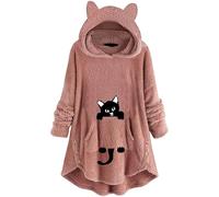 SPSMOKH Vestito da donna in peluche con cappuccio e orecchie da orso, a maniche lunghe, peloso, con tasche, felpa invernale calda e ampia, per la casa e gli abiti da esterno (rosa - 02, M)