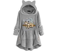 SPSMOKH Vestito da donna in peluche con cappuccio e orecchie da orso, a maniche lunghe, peloso, con tasche, felpa invernale calda e ampia, per la casa e gli abiti da esterno (grigio - 04, XXL)