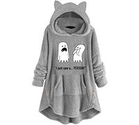 SPSMOKH Vestito da donna in peluche con cappuccio e orecchie da orso, a maniche lunghe, peloso, con tasche, felpa invernale calda e ampia, per la casa e per abbigliamento da casa (grigio - 06, S)