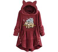 SPSMOKH Vestito da donna in peluche con cappuccio e orecchie da orso, a maniche lunghe, peloso, con tasche, felpa invernale calda e ampia, per la casa e per abbigliamento esterno (vinaccia - 04, XXL)