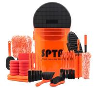 SPTA - Kit per Il Lavaggio dell'auto, Secchio di 20 l, Guanto, Spugna, Asciugamani e spazzole per la Pulizia degli Pneumatici, per la Pulizia degli Interni e degli Esterni dell'auto, 33 Pezzi