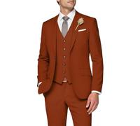 SPTALLFITJSV Abito da uomo in 3 pezzi, dalla vestibilità aderente, adatto per matrimoni, elegante, con giacca monopetto con un bottone, gilet e pantaloni, Arancione bruciato., XX-Large