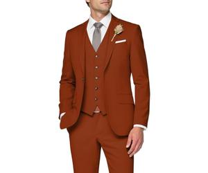 SPTALLFITJSV Abito da uomo in 3 pezzi, dalla vestibilità aderente, adatto per matrimoni, elegante, con giacca monopetto con un bottone, gilet e pantaloni, Arancione bruciato., XX-Large
