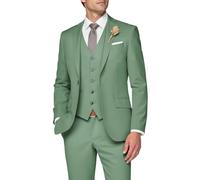 SPTALLFITJSV Completo da Uomo in 3 Pezzi, Slim Fit, da Sposa, Elegante, con Un Bottone, Giacca Monopetto, Gilet e Pantaloni, Verde Salvia Polveroso, L