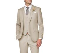 SPTALLFITJSV Completo da Uomo in 3 Pezzi, Slim Fit, da Sposa, Elegante, con Un Bottone, Giacca Monopetto, Gilet e Pantaloni, Beige, M