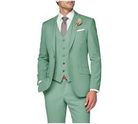 SPTALLFITJSV Completo da Uomo in 3 Pezzi, Slim Fit, da Sposa, Elegante, con Un Bottone, Giacca Monopetto, Gilet e Pantaloni, Verde Salvia Polveroso, L