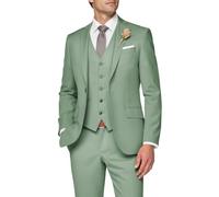 SPTALLFITJSV Completo da Uomo in 3 Pezzi, Slim Fit, da Sposa, Elegante, con Un Bottone, Giacca Monopetto, Gilet e Pantaloni, Verde Salvia Polveroso, M
