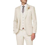 SPTALLFITJSV Completo da Uomo in 3 Pezzi, Slim Fit, da Sposa, Elegante, con Un Bottone, Giacca Monopetto, Gilet e Pantaloni, Crema, M