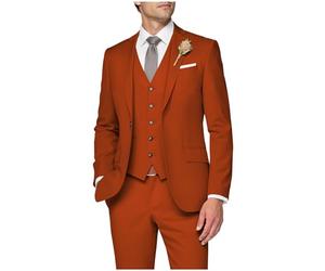 SPTALLFITJSV Completo da Uomo in 3 Pezzi, Slim Fit, da Sposa, Elegante, con Un Bottone, Giacca Monopetto, Gilet e Pantaloni, Arancione Bruciato., XX-Large