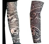 SpTatodays 2 x Manga de tatuaje temporal para hombre Calaveras rockstar punk bromas falsas medias de halloween biker rocker slash goth skull adultos disfraz nylon disfraces anni ' 80 disfraz mordaza