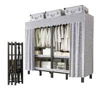 SPTZQURY Armadio Guardaroba Portatile per Carichi Pesanti, Appendiabiti Pieghevole con Ruote e Copertura, Armadio in Stoffa Carico 907 Kg, per Camera da Letto, Soggiorno (hazy gray, 168cm)