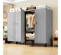 SPTZQURY Armadio Guardaroba Portatile per Carichi Pesanti, Appendiabiti Pieghevole con Ruote e Copertura, Armadio in Stoffa Carico 907 Kg, per Camera da Letto, Soggiorno (D,gray door, 100cm)