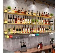 SPTZQURY Portabottiglie di vino da Parete con Portabicchieri da Liquore in Metallo Industriale Scaffale Galleggiante Mensola a 3 livelli Multifunzione Espositore per Vino con Guardrail (Gold, 200cm)