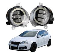 SPUFKGE Alogeno-Faro 2 X Auto Anteriore LED Fendinebbia DRL Angelo Occhio Nebbia Lampada Di Marcia Diurna Per VW Per Golf Mk5 Per Coniglio Per GTI (1K) 2004-2009 Fari Anteriori(Bianco)