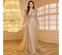 Spugna da sera lunga SUR con scollo a cuore, embel diamantata e paillettes, per feste, formale, da matrimonio, in tessuto autunnale per donne L,M,S,XLColore unico,stampa dappertuttoTessuto