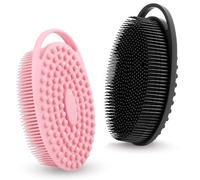 Spugna esfoliante per il corpo in morbido silicone - Confezione da 2 pezzi alternativa alla luffa delicata, asciugatura rapida, igienica, pulizia esfoliante per pelli sensibili, schiuma bene, nero e