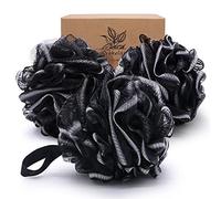 Spugna per doccia luffa da bagno, grande, 75 g, XL, per donne e uomini, bambini, in morbido tessuto a rete, con carbone di bambù per una pulizia della pelle setosa e liscia, confezione da 3