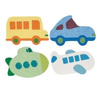 Spugna per il bagnetto da 4 pezzi, spugna da bagno per bambini morbida in stile cartone animato, salviette per la doccia carine per bambini piccoli, auto sportive + autobus + sottomarini + aerei.