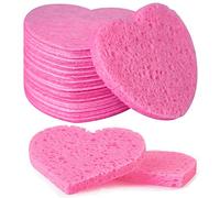 Spugne per il viso in cellulosa naturale compressa Spunspon a forma di cuore, spugna per la pulizia del viso, esfoliante e rimozione del trucco, confezione da 50, colore rosa
