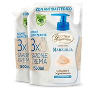 Spuma di Sciampagna Sapone Liquido Mani di Origine Naturale, Ricarica 1300ml, 2 Pezzi, Sapone di Origine Naturale, 2,6 L Totale, Formato Convenienza