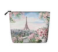 Spuntino riutilizzabile Parigi Torre Eiffel con fiori stampa borse, borsa da toilette da viaggio di grande capacità, borse per trucco con cerniera