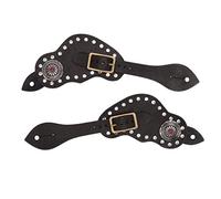Spur Strap in Pelle di Mucca, Cinturino Regolabile Nero, Strass e Stile Western Vintage per Equitazione - Pelle Reale, Design Elegante, Protezione e Decorazione per Cavalieri