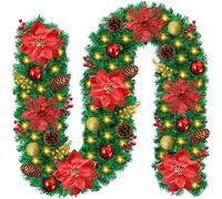 SPVN Ghirlanda di Natale Decorazioni, Ghirlanda di Natale Artificiale, 2.7m Ghirlanda Natalizia con Luci a LED, Ghirlanda di Decorazioni Natalizie per Camino con Scale da Giardino