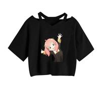 Spy X Family Bretelle T Shirt Anya Forger Harajuku Tee Crop Top da Donna Sexy Punk Scollo V Maniche Corte Posteriori (Color 06,S)