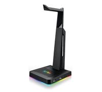 SPYCO - Supporto Cuffie Gaming Keeper HS-131, LED RGB 6 Modalità, 2 Porte USB 2.0, Universale per Cuffie, Base Antiscivolo, Plug-and-Play, Compatibile Notebook e Desktop, Nero, 250 mm, Gomma