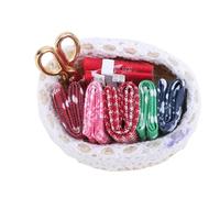 SPYMINNPOO Cestino da Cucito in Miniatura, Mini Accessori da Cucito con Bobina e Forbici, Decorazione Artigianale Fai-da-te per le Miniature delle delle Bambole