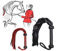 SPYMINNPOO Frusta, Fustigatore e Fruste in Pelle Artificiale per Cosplay di Equitazione, con Comoda Impugnatura per Uomini e Donne, Lunghezza Totale 23,4 Pollici (Black)