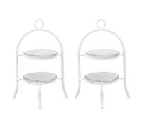 SPYMINNPOO Mini Cupcake Stand, Set di Titoli per Bambole da 2 Pezzi, 1:12 Scala in Ferro e Display in Ceramica con 4 Piastre (White)