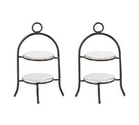 SPYMINNPOO Mini Cupcake Stand, Set di Titoli per Bambole da 2 Pezzi, 1:12 Scala in Ferro e Display in Ceramica con 4 Piastre (Black)