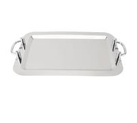 SPYMINNPOO Piatto Portatile Multifunzione Elegante in Acciaio Inossidabile per Buffet e Ristorante Dell'hotel da 9" (Forma rettangolare con manico in argento, 47,5 cm)