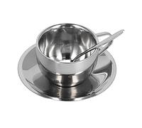 SPYMINNPOO Set di Tazze da caffè in Acciaio Inossidabile a Doppia Parete Tazza da tè Antiruggine con Piattino Cucchiaio per Set di Tazze da Latte per Bar Ristorante (Abito Milano a doppio