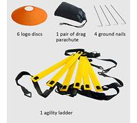 SPYMINNPOO Set per Allenamento velocità da Calcio, Materiale PP, Include Scala di agilità, Paracadute di Resistenza, Adatto per Atleti e Allenatori (Black)