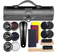 SQAQS 12 in 1 Kit per Lucidare le Scarpe, Borsa Nera, Kit Lustrascarpe, Manutenzione e Pulizia per Scarpe con Elegante Custodia, Lustrascarpe da Viaggio, Kit Spazzola Lustrascarpe