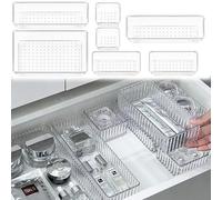 SQAQS 7PCS Cassetti Trasparenti, Ricezione Efficiente, 4 Dimensioni per l'uso del Trucco o Della Scrivania, Vassoi per l'organizzatore del Della Scrivania, Ideale per l'organizzazione Domestica