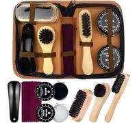 SQAQS 8PCS Kit per Lucidare le Scarpe, Bagagli Marroni, Kit Lustrascarpe, Manutenzione e Pulizia per Scarpe con Elegante Custodia, Lustrascarpe da Viaggio, Kit Spazzola Lustrascarpe