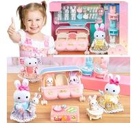 SQAQS Casa Delle Bambole, Playset Casa Delle Bambole, Dollhouse con Accessori e Mobili Inclusi, Regalo per Bambini da 3+ Anni, Little Rabbit Doll House, Casa dei Sogni con Bambola (Passeggino)