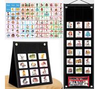 SQAQS Orario Visivo Grafico Giornaliero Routine per Bambini, Routine Piano Bambini Giornaliera con 96 Carte, Agenda Visiva Bambini Autismo Libro, Calendario Didattico Inglese, Scuola Domestica（Nero）