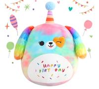 SQEQE Happy Birthday Stuffed Animal 10" Rainbow Dog Soft Toys Cute Plush Pillow Unicorn Dog Plush Toy for Kid Girl Boy 25 cm