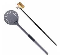 SQIANKUN Pala Per Pizza Set di spazzola for pizza e pala for rotonda perforata da 9" con paletta for in alluminio manico in 40" Strumento for forno for(Shovel and Brush)